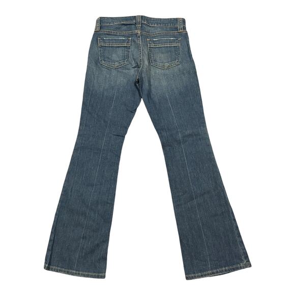 GAP Curvy Low Rise blue wide leg jeans yellow & orange stitching size 30" Waist - Picture 6 of 14